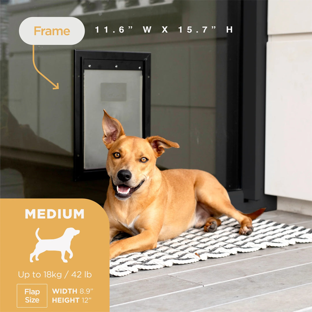 Black Deluxe Aluminum Medium Pet Door for Pets up to 42 Lbs