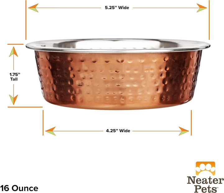 Hammered Decorative Designer Bowls - Luxury Style Premium Dog and Cat Dishes (Small, Copper)