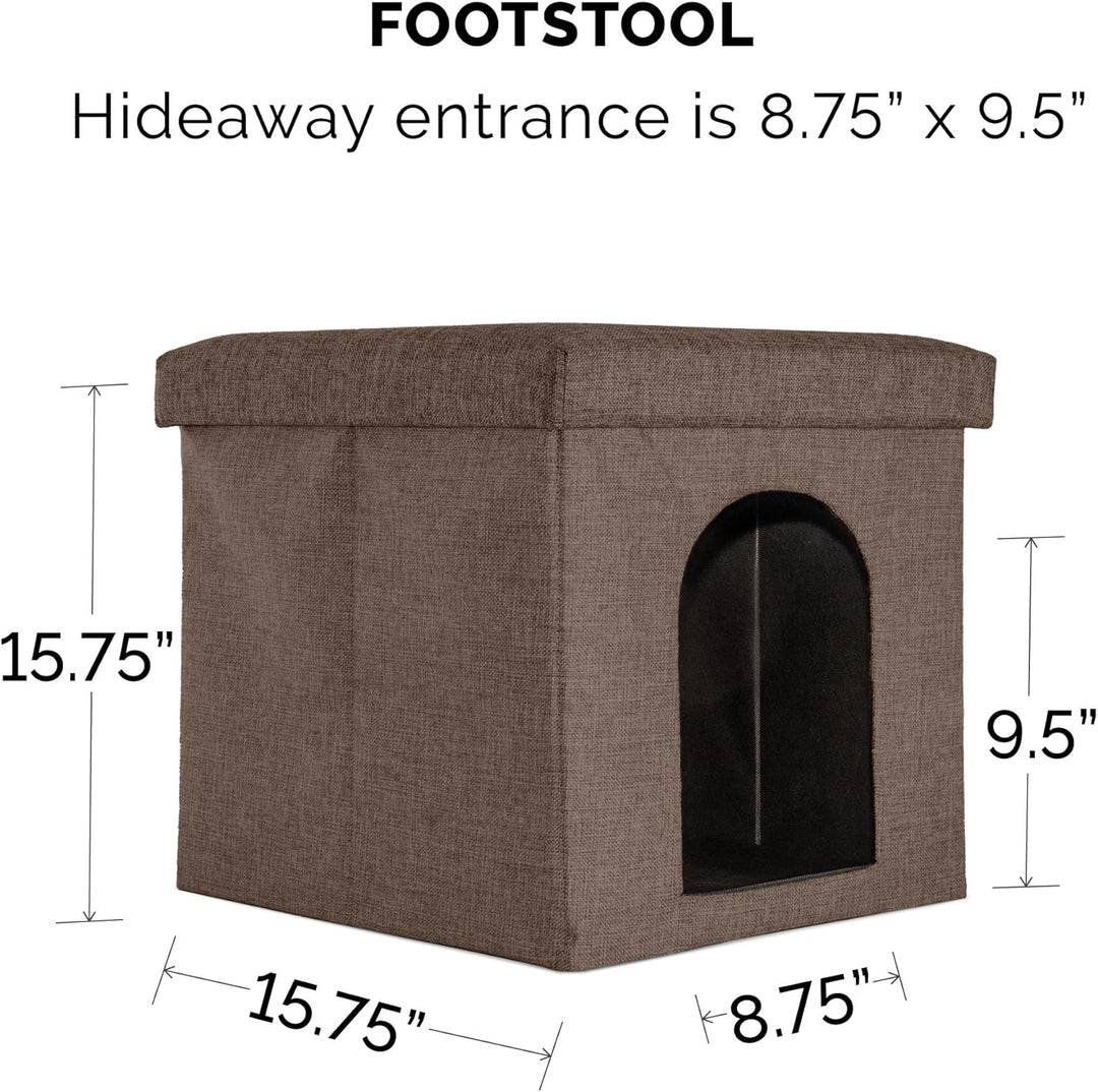 Pet House for Indoor Cats & Small Dogs, Collapsible & Foldable W/ Plush Ball Toy - Living Room Footstool Cat Condo - Coconut Brown, Small