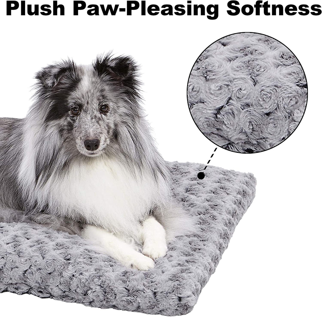 Deluxe Dog Beds Super Plush Dog & Cat Beds Ideal for Dog Crates Machine Wash & Dryer Friendly, 1-Year Warranty, Gray, 24-Inch