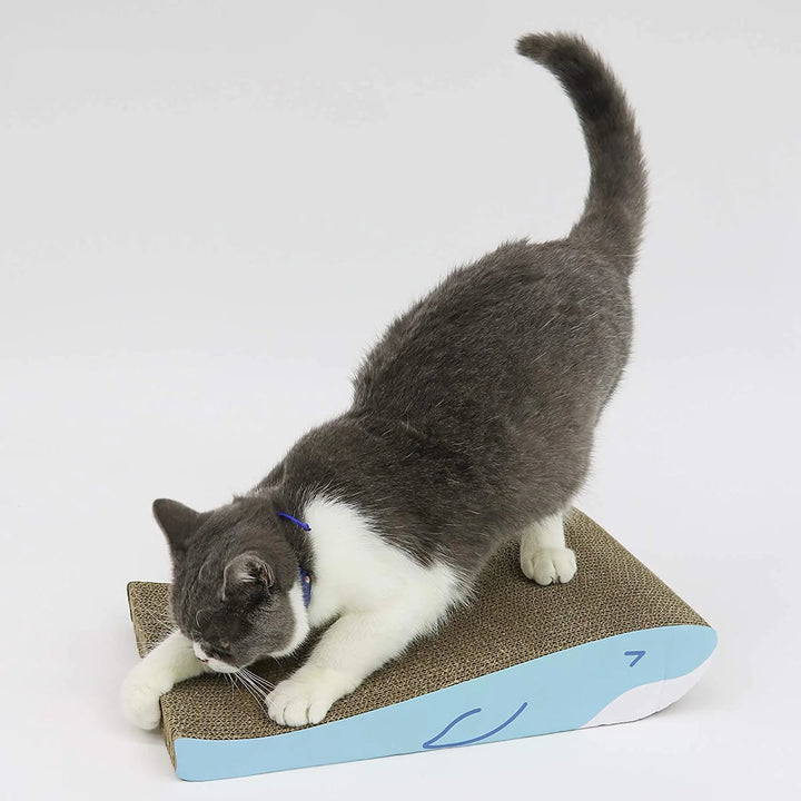 Wide Cat Scratcher Cardboard, Scratching Pad, Whale Shape, Set of 2