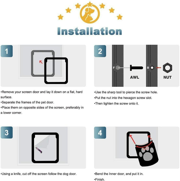 Dog Cat Magnetic Flap Screen Door Pet Puppy Magnetic Lockable Entry Gate Frame