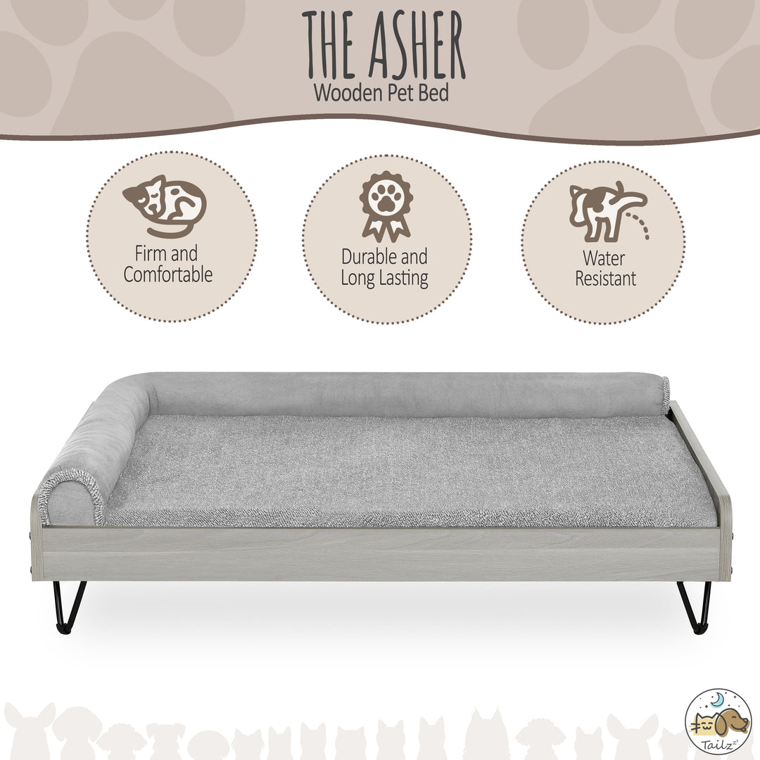 Asher Wooden Pet Bed with Mattress | Large to Extra Large Pet Bed with Mattress | Elevated Pet Bed | Greenguard Gold Certified Wooden Pet Bed