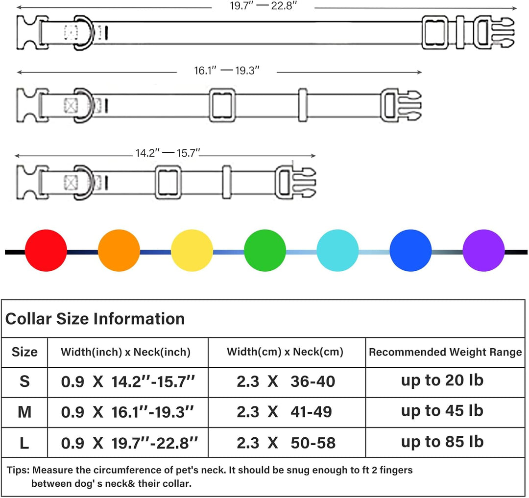 Led Dog Collar Adjustable Light up Dog Collars USB Rechargeable Changeable Luminous Pet Collars(S (14.7-15.8 In)