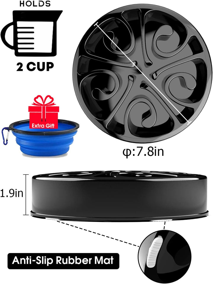 Slow Feeder Dog Bowl, Medium Breed, Puzzle Feeder, Maze Pattern, Food Grade Material, 340 Ml, All Life Stages, Black, Includes Travel Bowl