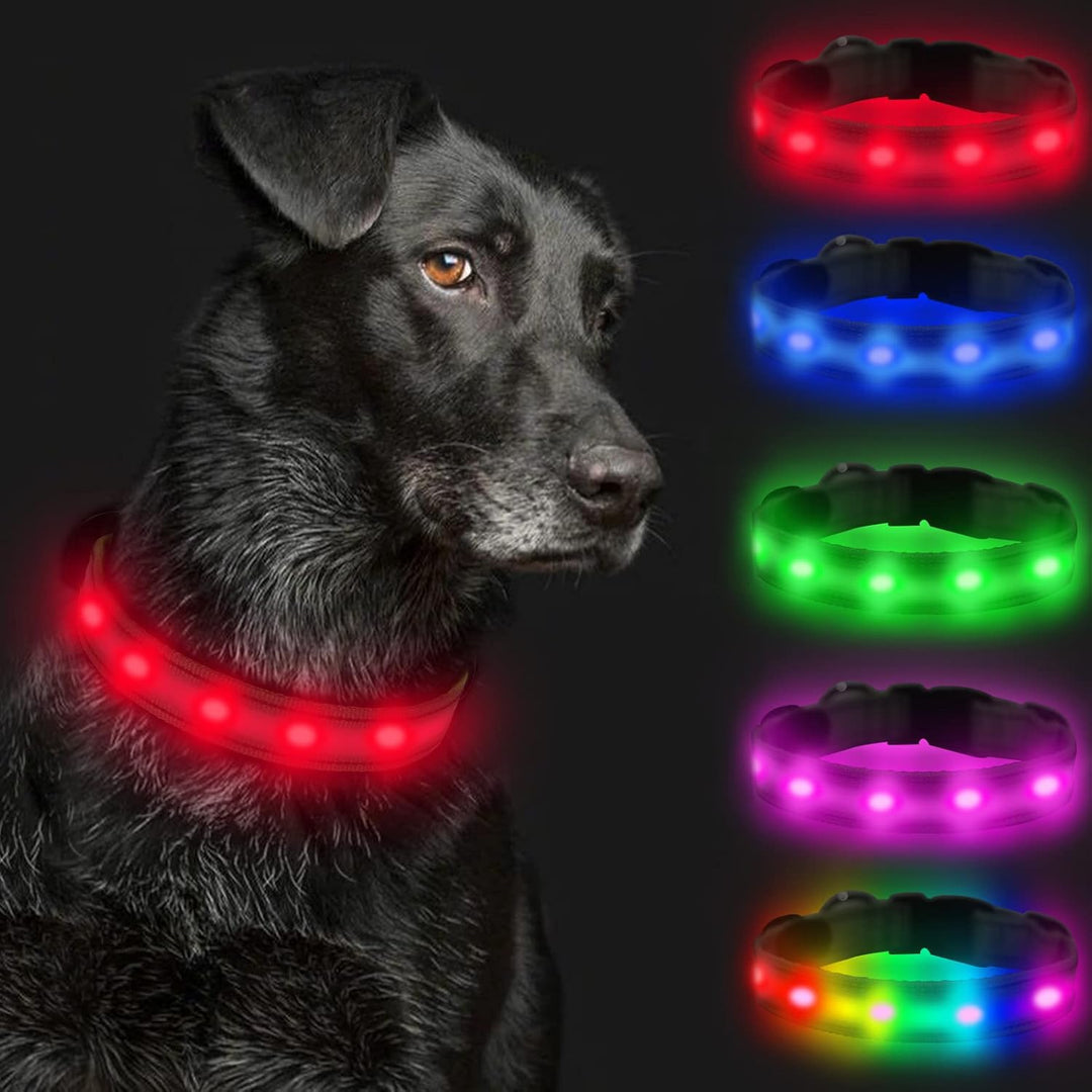 Led Dog Collar Adjustable Light up Dog Collars USB Rechargeable Changeable Luminous Pet Collars(S (14.7-15.8 In)