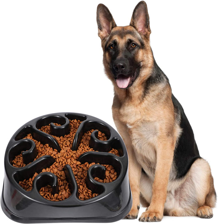 Large Dogs Bowl,Fun Slow Feeder Dog Bowl,Anti-Gulping Dog Slow Feeder Stop Bloat,Eco-Friendly Big Pet Bowl(A-Black)