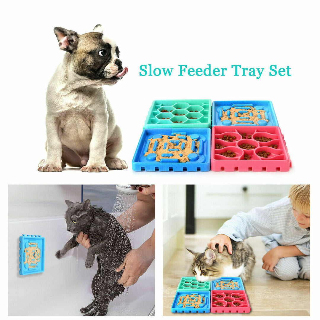 4Pcs Slow Feeder Pet Bowl Dog Interactive Eating Non Slip Puzzle Dish Food Feed