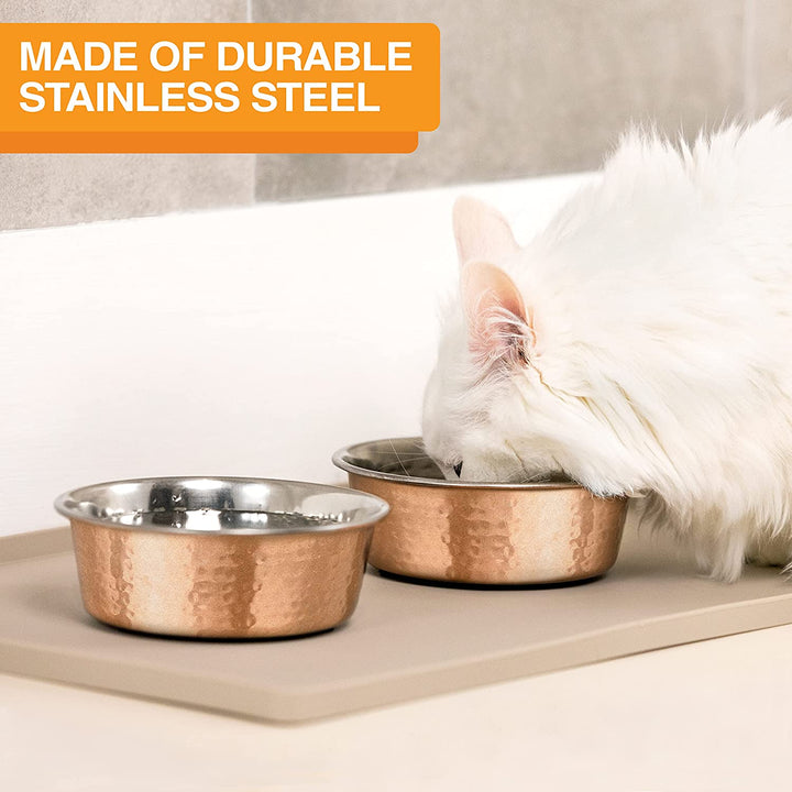 Hammered Decorative Designer Bowls - Luxury Style Premium Dog and Cat Dishes (Small, Copper)