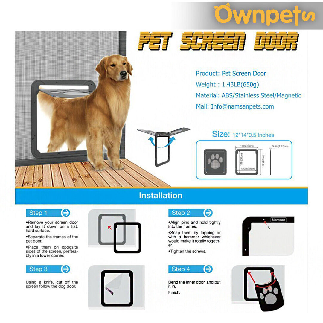 Dog Cat Magnetic Flap Screen Door Pet Puppy Magnetic Lockable Entry Gate Frame