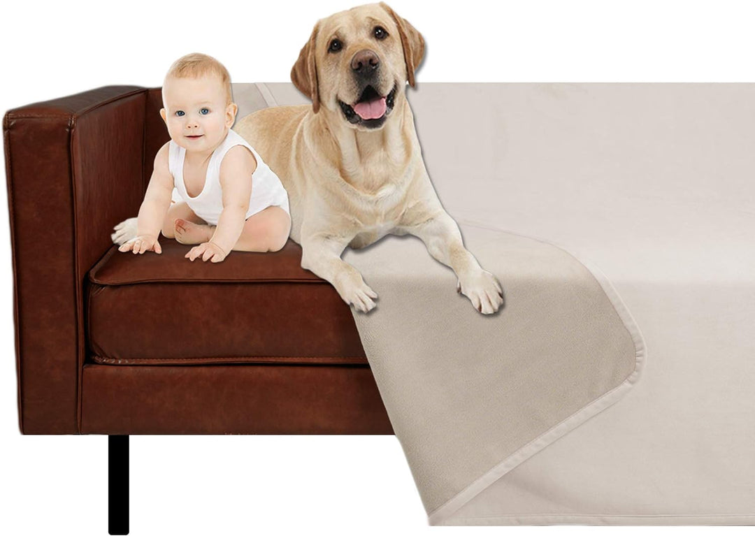 Pet Bed Blanket Reversible 100% Waterproof Velvet Super Soft for Sofa and Bed (40X60 Inches, Cream+Beige)