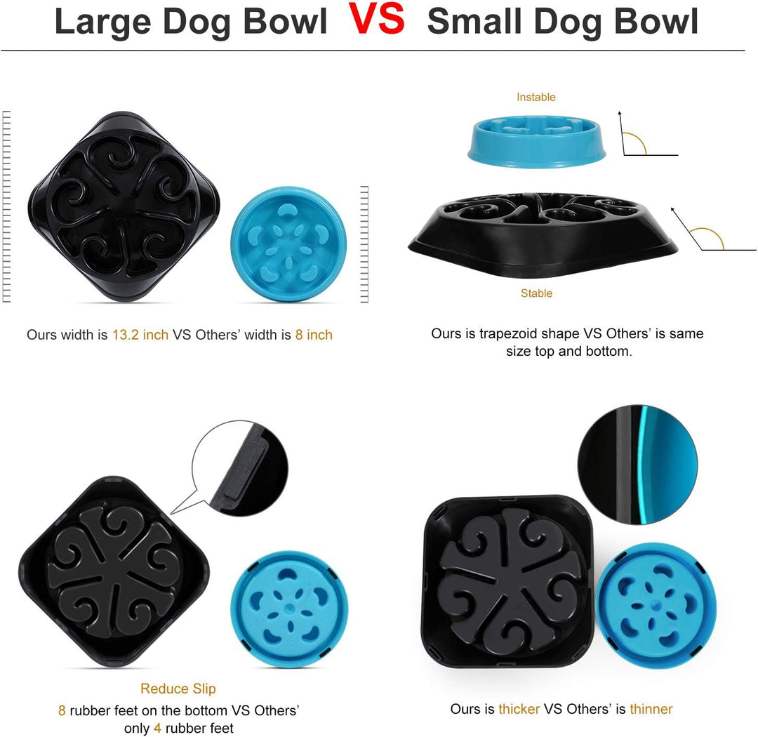 Large Dogs Bowl,Fun Slow Feeder Dog Bowl,Anti-Gulping Dog Slow Feeder Stop Bloat,Eco-Friendly Big Pet Bowl(A-Black)