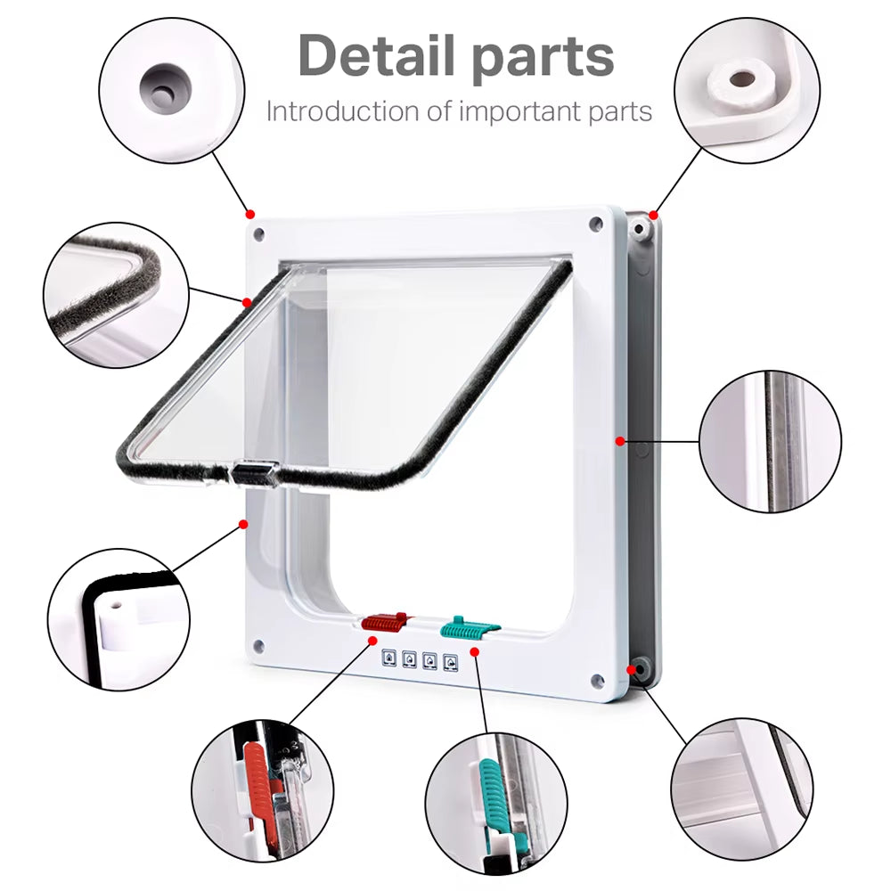 Smart Pet Door 4 Way Locking Security Lock ABS Plastic Dog Cat Flap Door Controllable Switch Direction Doors Small Pet Supplies