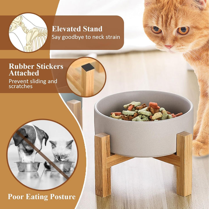 White Ceramic Elevated Raised Cat Bowls,Cat Food Dish with Stand, Raised Cat Food or Water Bowls anti Vomiting,Pet Bowl with anti Slip Rubber Pad,Stress Free for Cats and Small Dogs（400Ml/13.5Oz