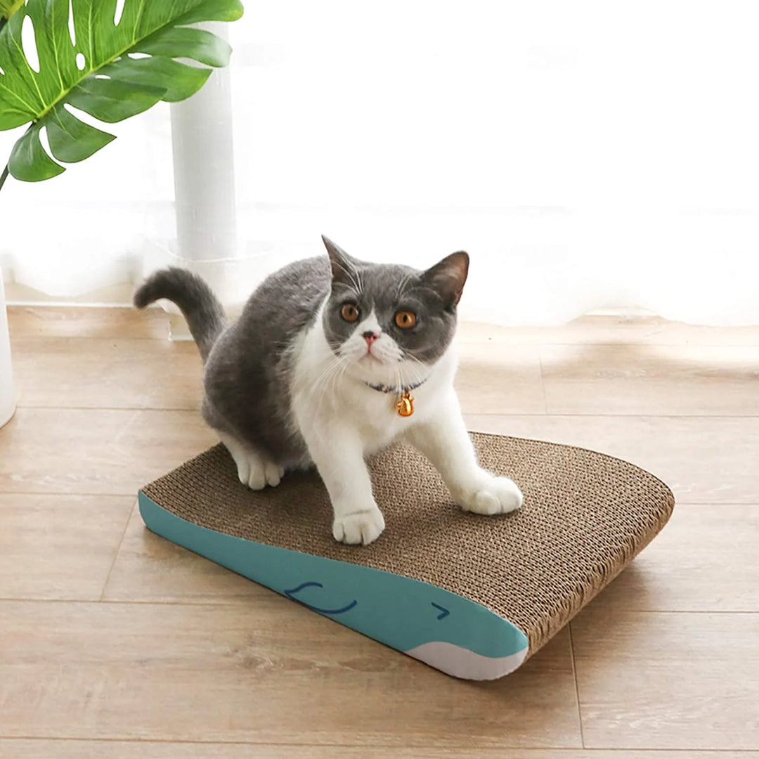 Wide Cat Scratcher Cardboard, Scratching Pad, Whale Shape, Set of 2