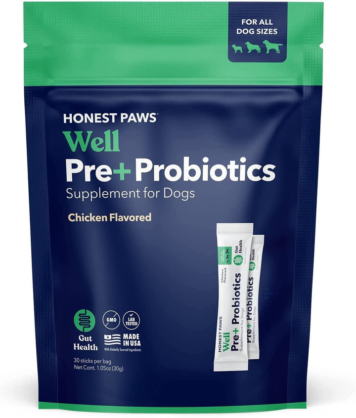 Well Pre+ Probiotics Supplement Powders for Dogs, Chicken Flavor, 30 Count Pouch