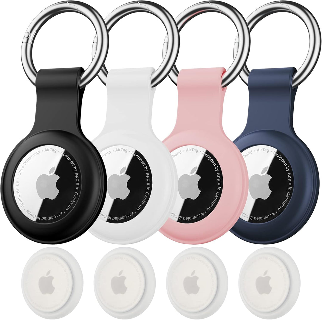 4 Pack IPX8 Waterproof for Airtag Keychain，With Soft Silicone Holder Case Key Ring，Lightweight, Anti-Scratch, Compatible with Air Tag Holder for Luggage,Keys, Dog Collar Etc