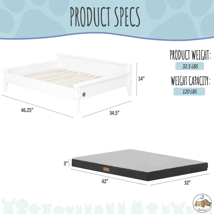 Winston Large Elevated Wooden Pet Bed with Mattress, White