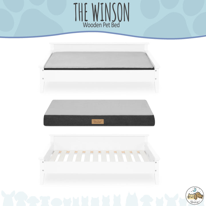 Winston Large Elevated Wooden Pet Bed with Mattress, White