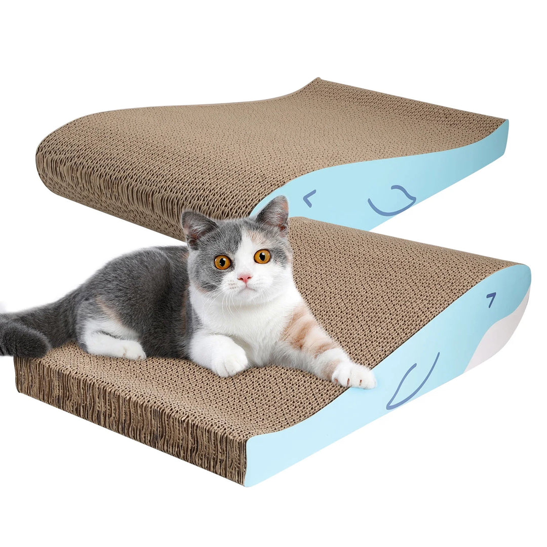 Wide Cat Scratcher Cardboard, Scratching Pad, Whale Shape, Set of 2