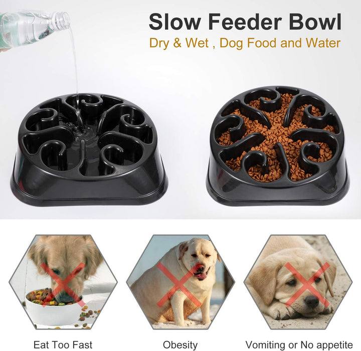 Large Dogs Bowl,Fun Slow Feeder Dog Bowl,Anti-Gulping Dog Slow Feeder Stop Bloat,Eco-Friendly Big Pet Bowl(A-Black)