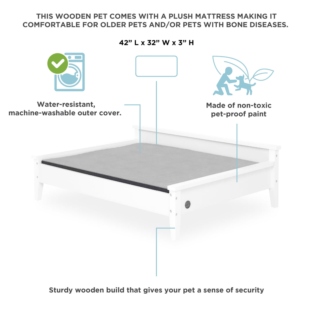 Winston Large Elevated Wooden Pet Bed with Mattress, White