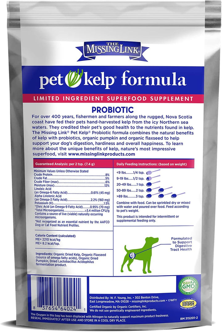 Pet Kelp Canine Probiotic 8Oz Superfood Powdered Supplement, Organic & Limited Ingredient Formula for Digestive Health of Dogs