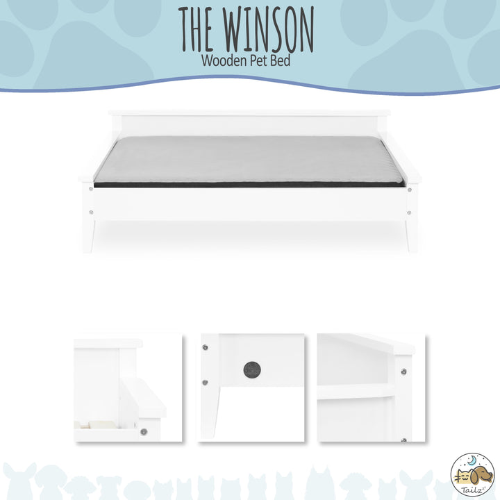 Winston Large Elevated Wooden Pet Bed with Mattress, White