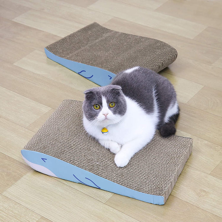 Wide Cat Scratcher Cardboard, Scratching Pad, Whale Shape, Set of 2