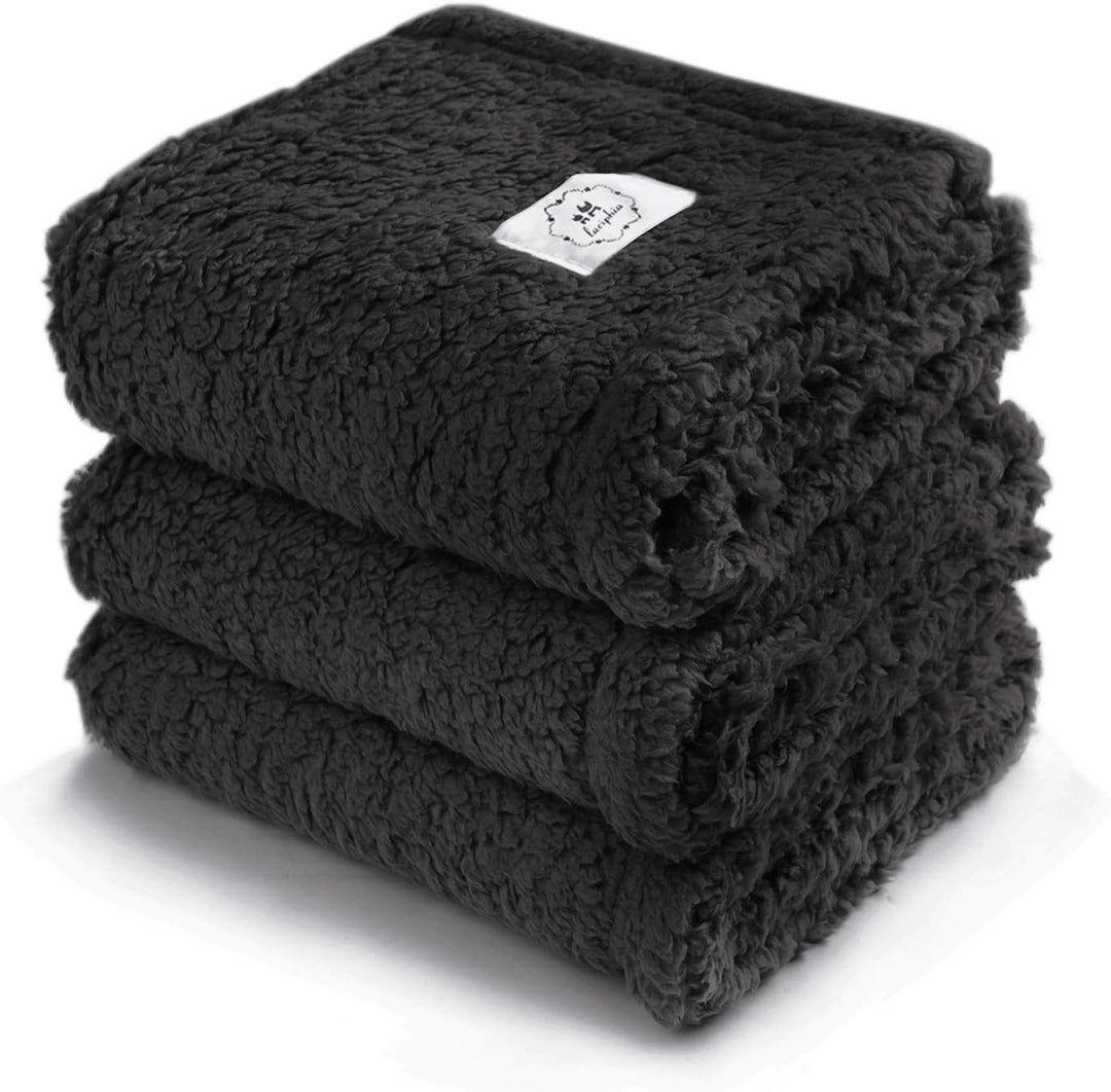 1 Pack 3 Calming Blankets Fluffy Premium Fleece Pet Blanket Soft Sherpa Throw for Dog Puppy Cat Black Small (23" X16'')