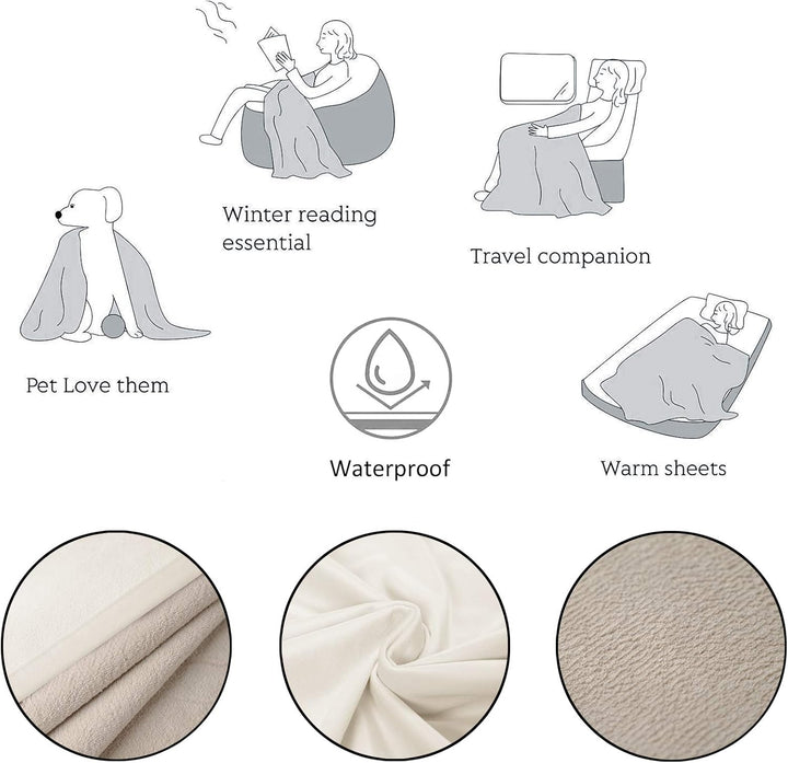 Pet Bed Blanket Reversible 100% Waterproof Velvet Super Soft for Sofa and Bed (40X60 Inches, Cream+Beige)