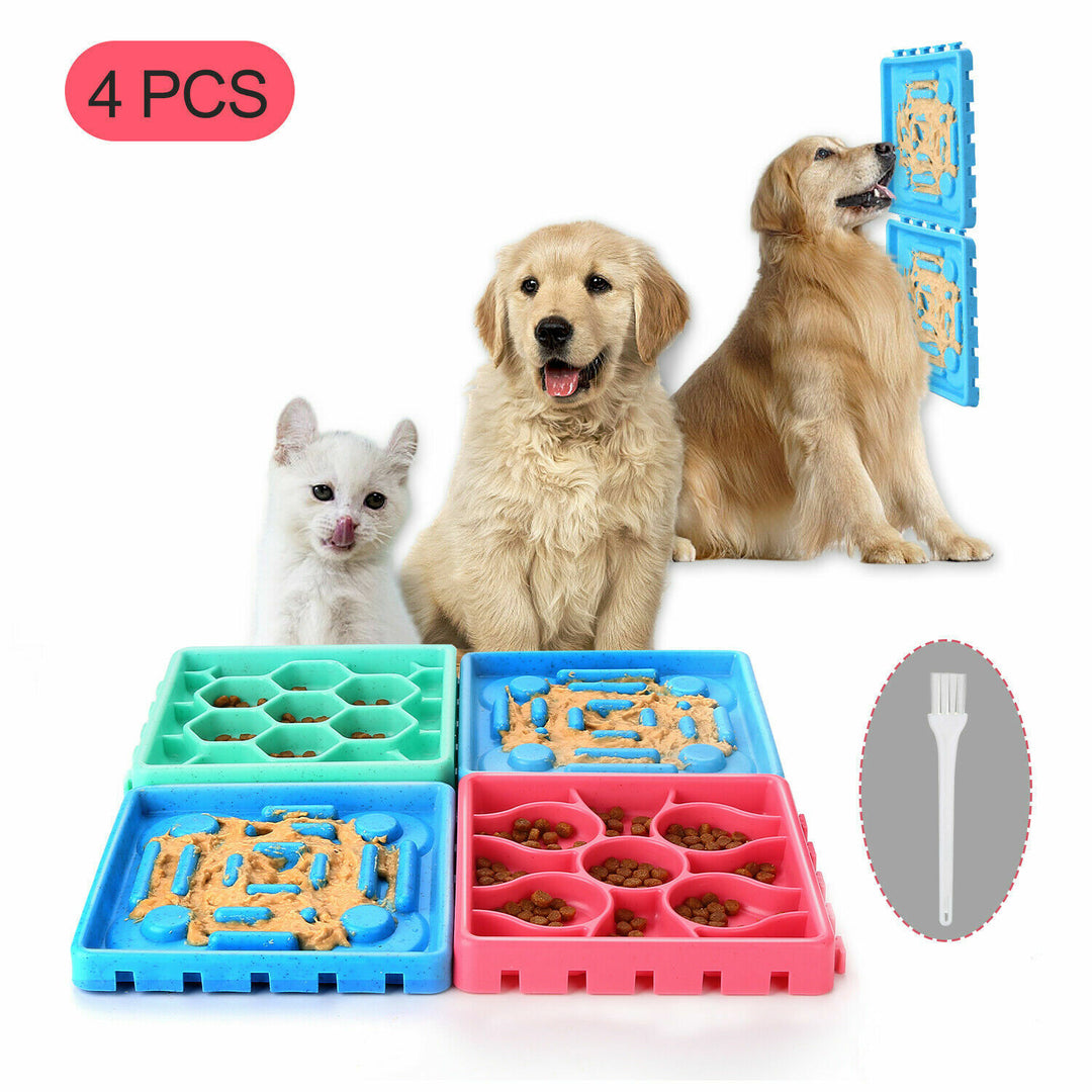 4Pcs Slow Feeder Pet Bowl Dog Interactive Eating Non Slip Puzzle Dish Food Feed