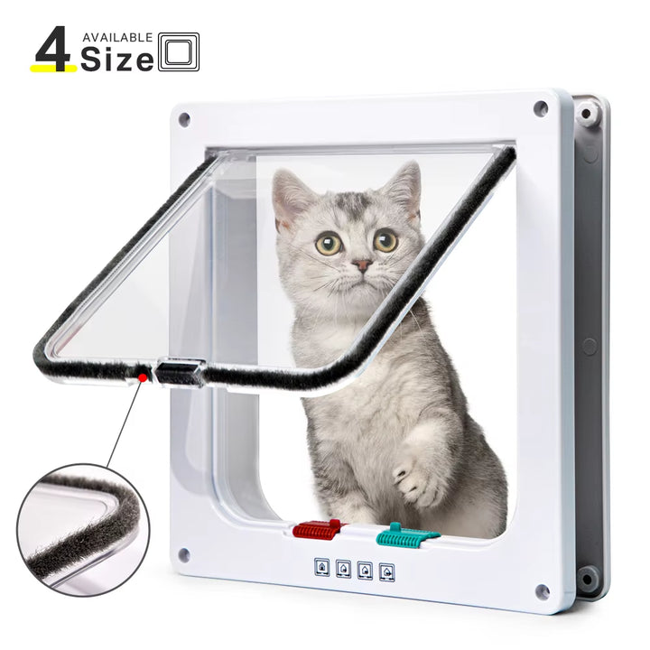 Smart Pet Door 4 Way Locking Security Lock ABS Plastic Dog Cat Flap Door Controllable Switch Direction Doors Small Pet Supplies