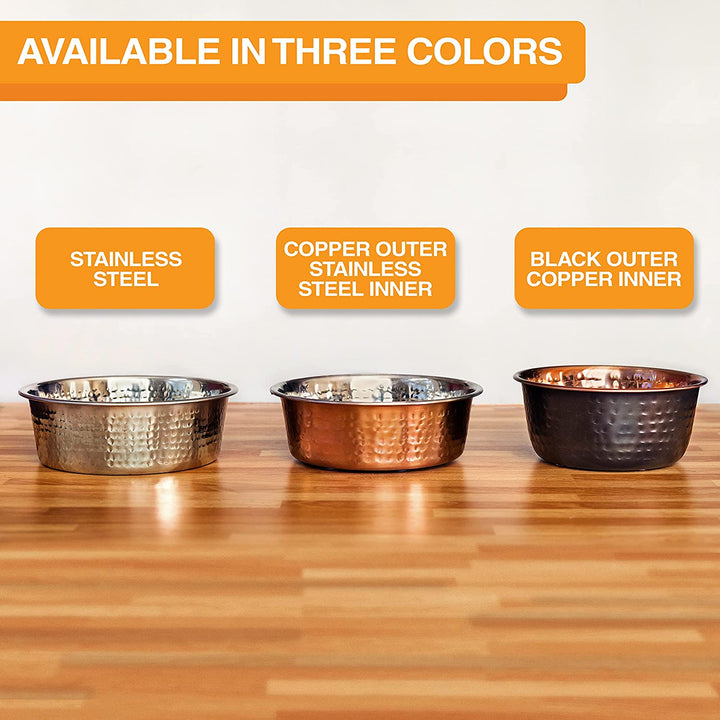 Hammered Decorative Designer Bowls - Luxury Style Premium Dog and Cat Dishes (Small, Copper)