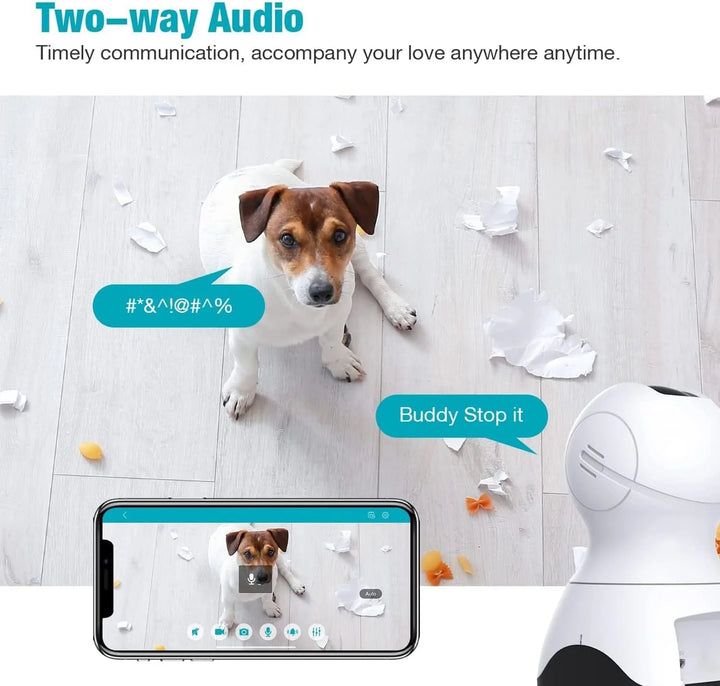 Pet Camera, 2.5K HD Pet Cam, 360° Pan/Tilt View Angel with Two Way Audio, Dog Camera with Phone APP, Motion Tracking Alarm,Night Vision,24/7 Recording with Cloud/Local SD, Home Indoor Cam