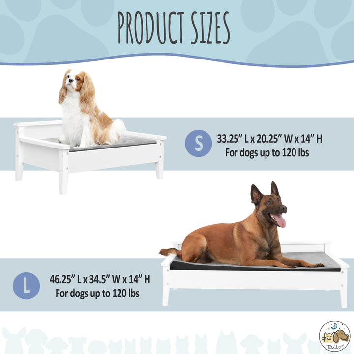 Winston Large Elevated Wooden Pet Bed with Mattress, White