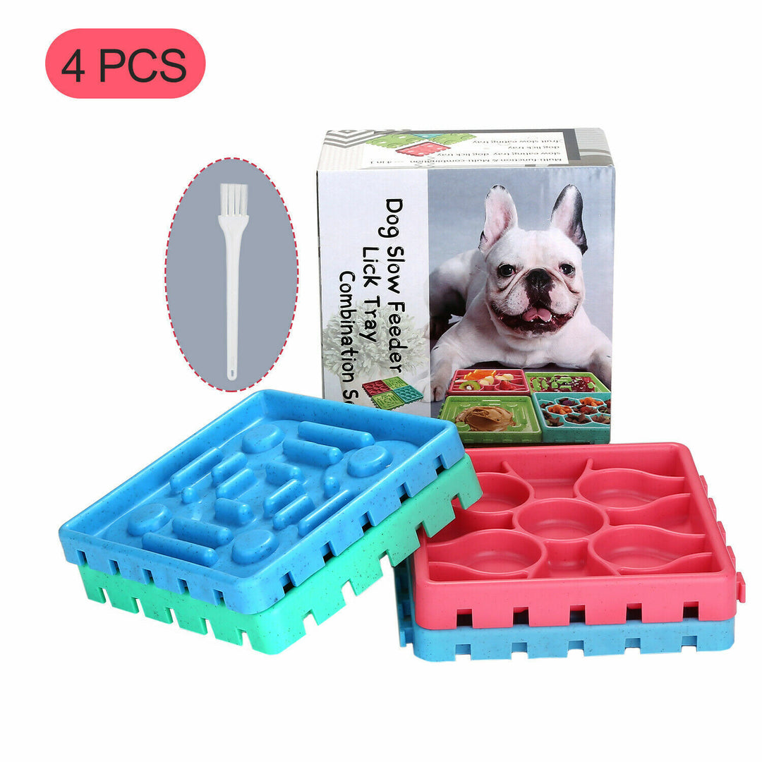 4Pcs Slow Feeder Pet Bowl Dog Interactive Eating Non Slip Puzzle Dish Food Feed