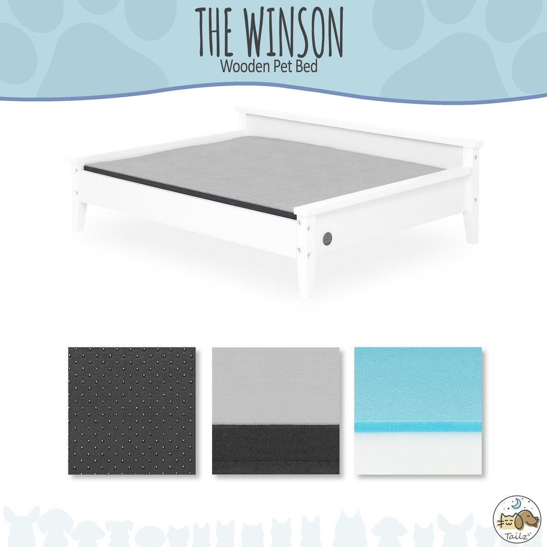 Winston Large Elevated Wooden Pet Bed with Mattress, White