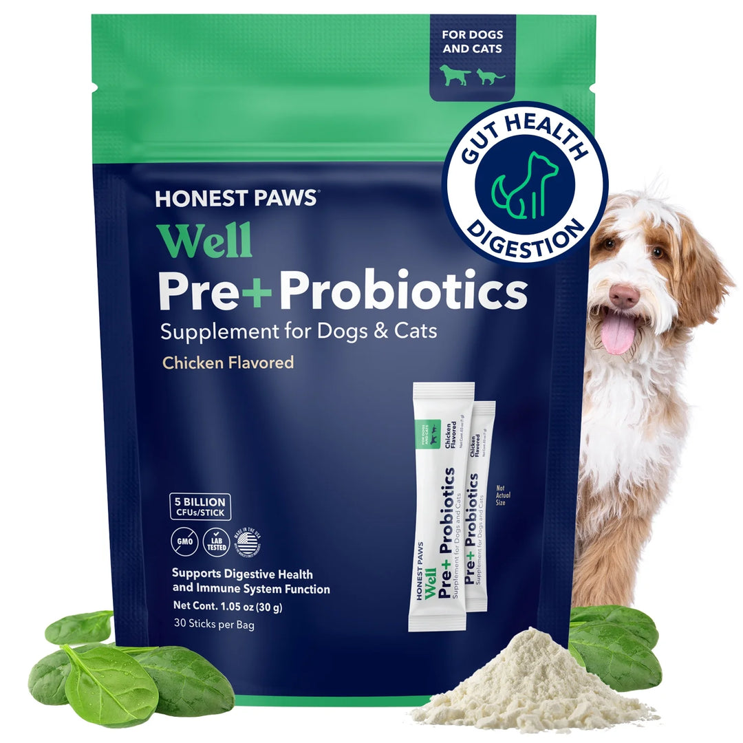 Well Pre+ Probiotics Supplement Powders for Dogs, Chicken Flavor, 30 Count Pouch