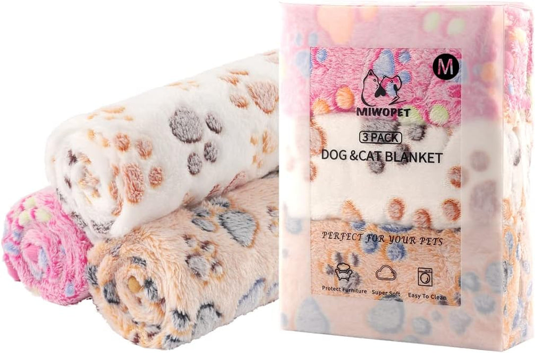 3 Pack Cat and Dog Blanket Soft & Warm Fleece Flannel Pet Blanket, Great Pet Throw for Puppy, Small Dog, Medium Dog & Large Dog (Medium)