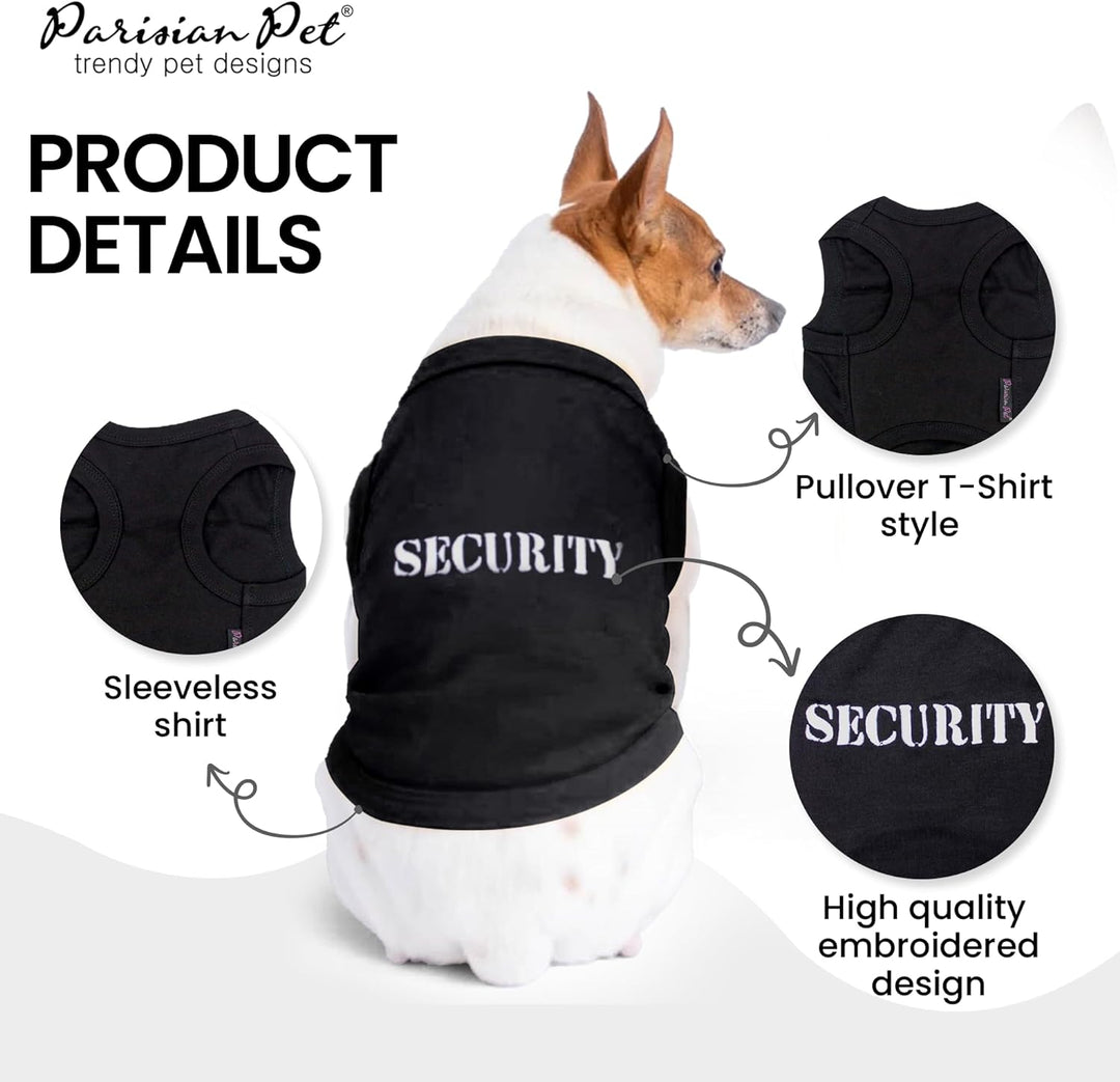 Dog T-Shirt with Embroidered 'Security' Word - 100% Cotton, Breathable Dog Security Shirt - Sleeveless Pet Vest - Machine Washable Dog Shirt for Large Dogs, L