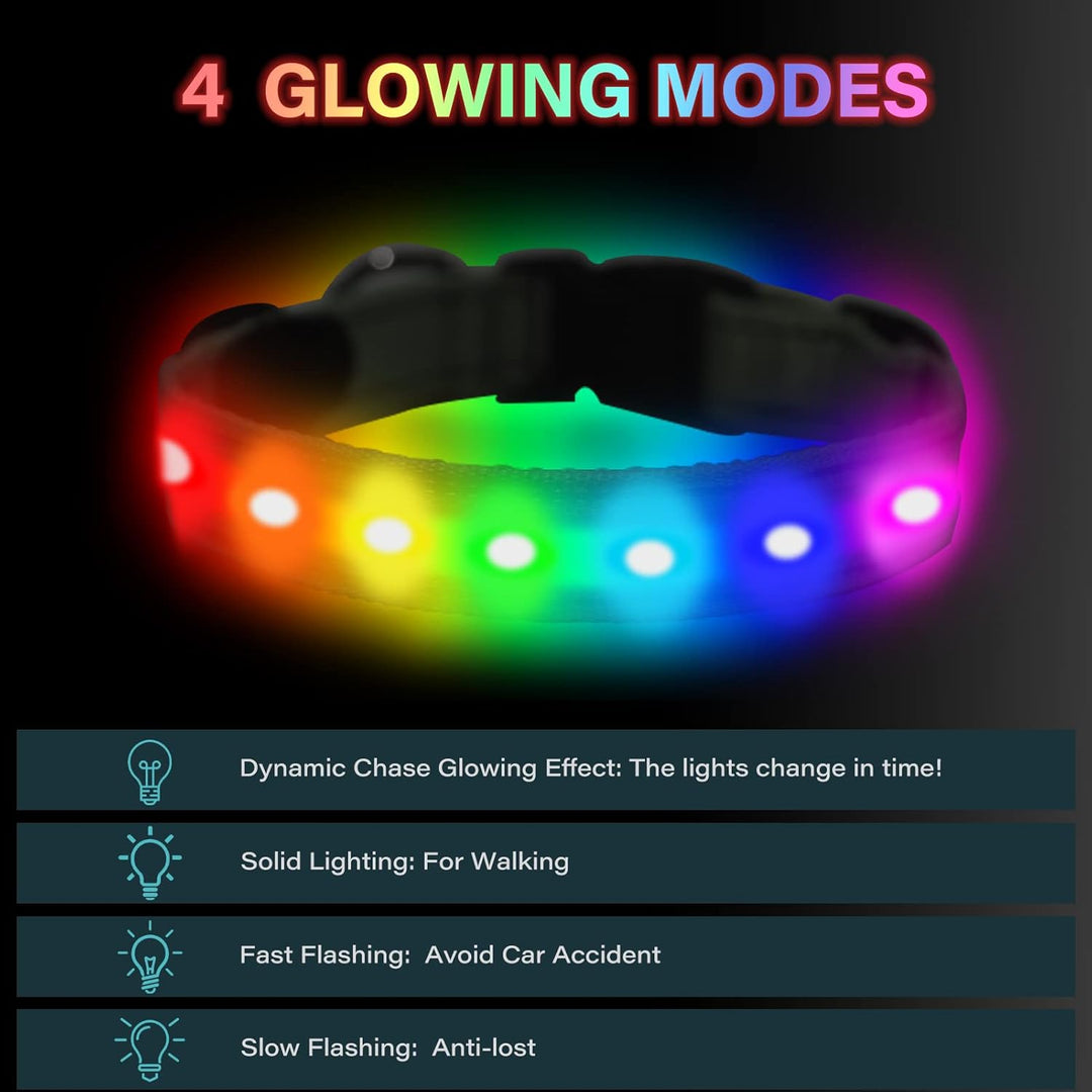 Led Dog Collar Adjustable Light up Dog Collars USB Rechargeable Changeable Luminous Pet Collars(S (14.7-15.8 In)