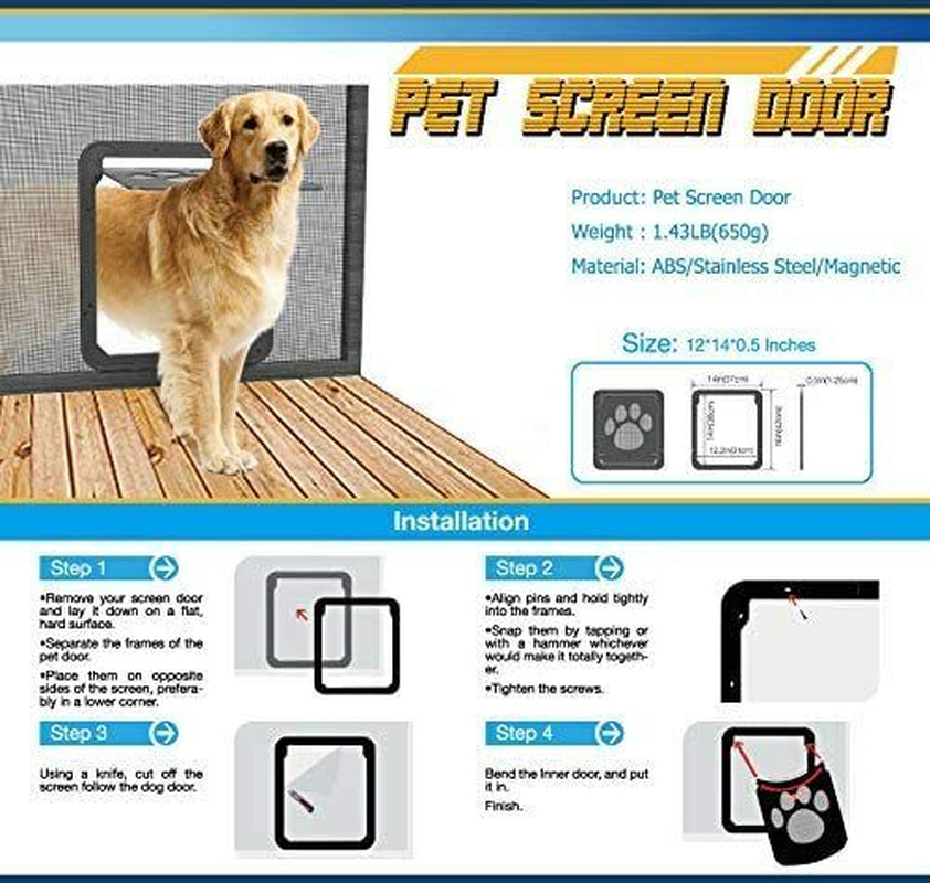 Dog Cat Magnetic Flap Screen Door Pet Puppy Magnetic Lockable Entry Gate Frame