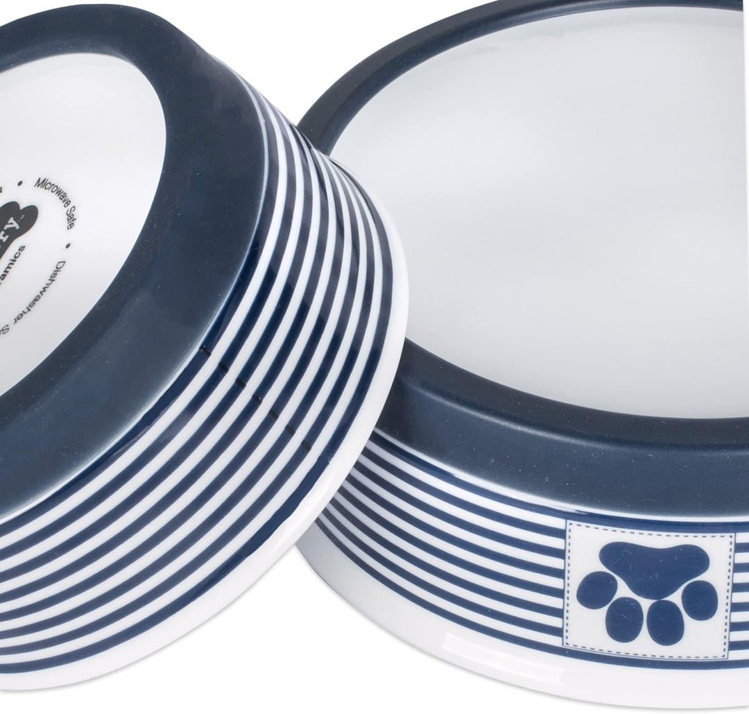 Paw & Patch Ceramic Pet Collection, Large Set, 7.5X2.4", Nautical Blue, 2 Piece