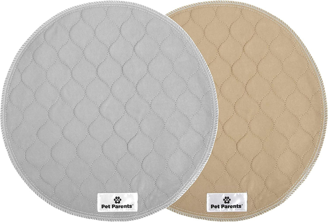 Washable round Whelping Pads (2Pack) of 17" Circle Premium Pee Pads for Dogs, Waterproof Dog Pee Pads, Circle Reusable Dog Training Pads, & Pet Pee Pads! Modern Puppy Pads! -1 Tan & 1 Grey