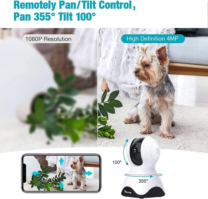 Pet Camera, 2.5K HD Pet Cam, 360° Pan/Tilt View Angel with Two Way Audio, Dog Camera with Phone APP, Motion Tracking Alarm,Night Vision,24/7 Recording with Cloud/Local SD, Home Indoor Cam