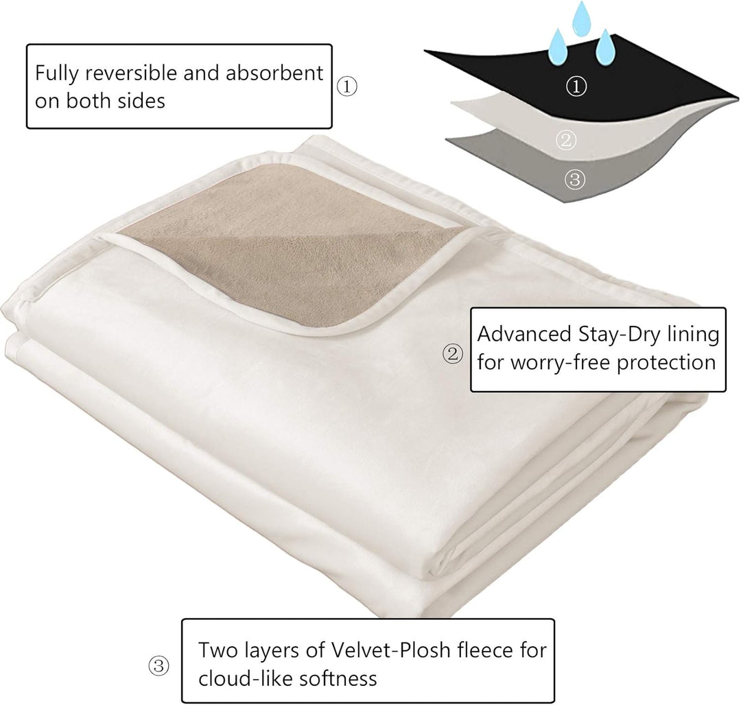 Pet Bed Blanket Reversible 100% Waterproof Velvet Super Soft for Sofa and Bed (40X60 Inches, Cream+Beige)