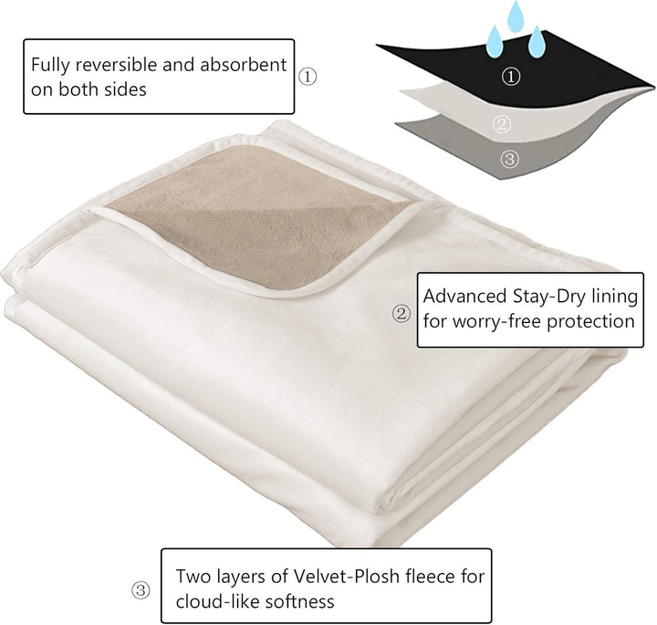 Pet Bed Blanket Reversible 100% Waterproof Velvet Super Soft for Sofa and Bed (40X60 Inches, Cream+Beige)